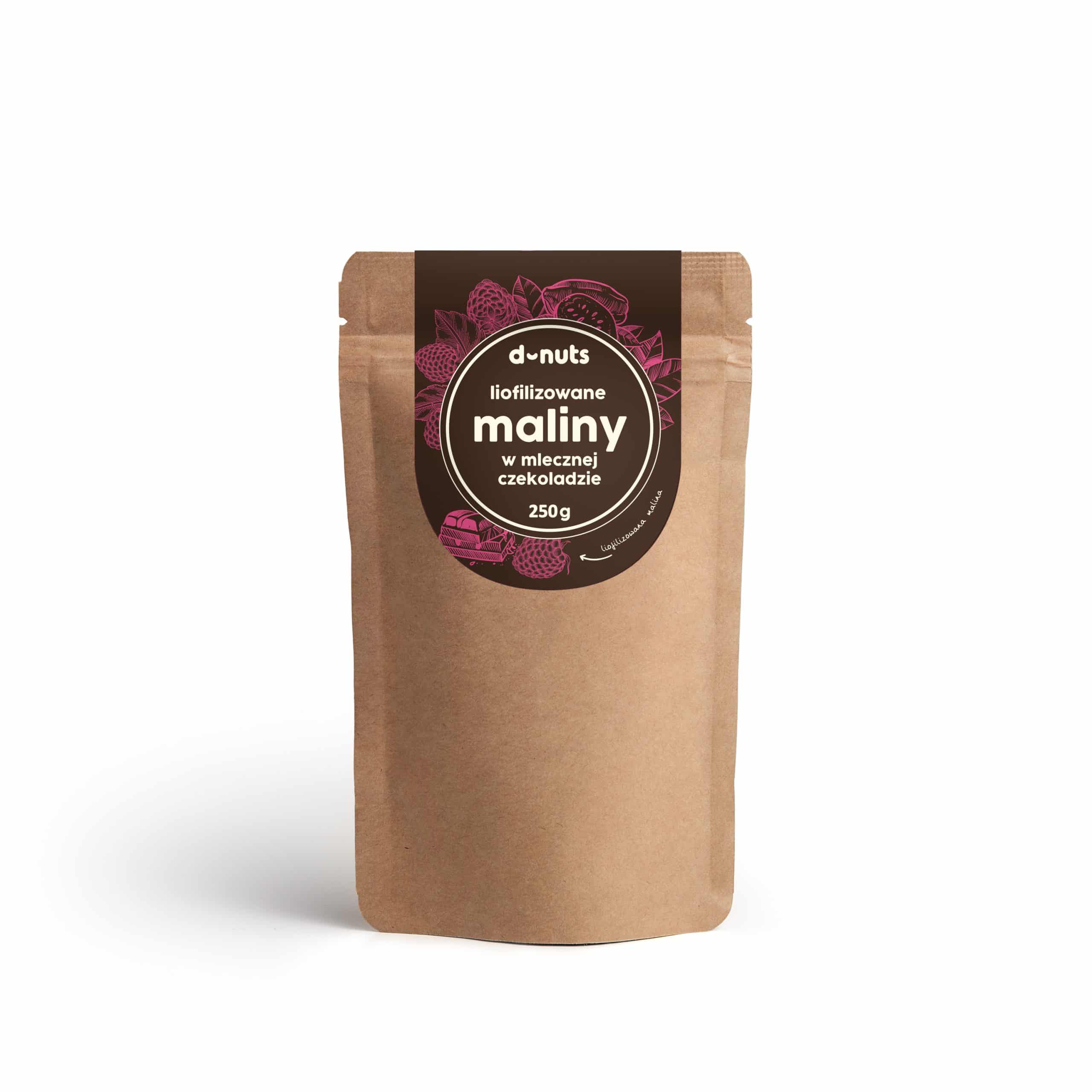 Liofilizowane Maliny w mlecznej czekoladzie 250 g