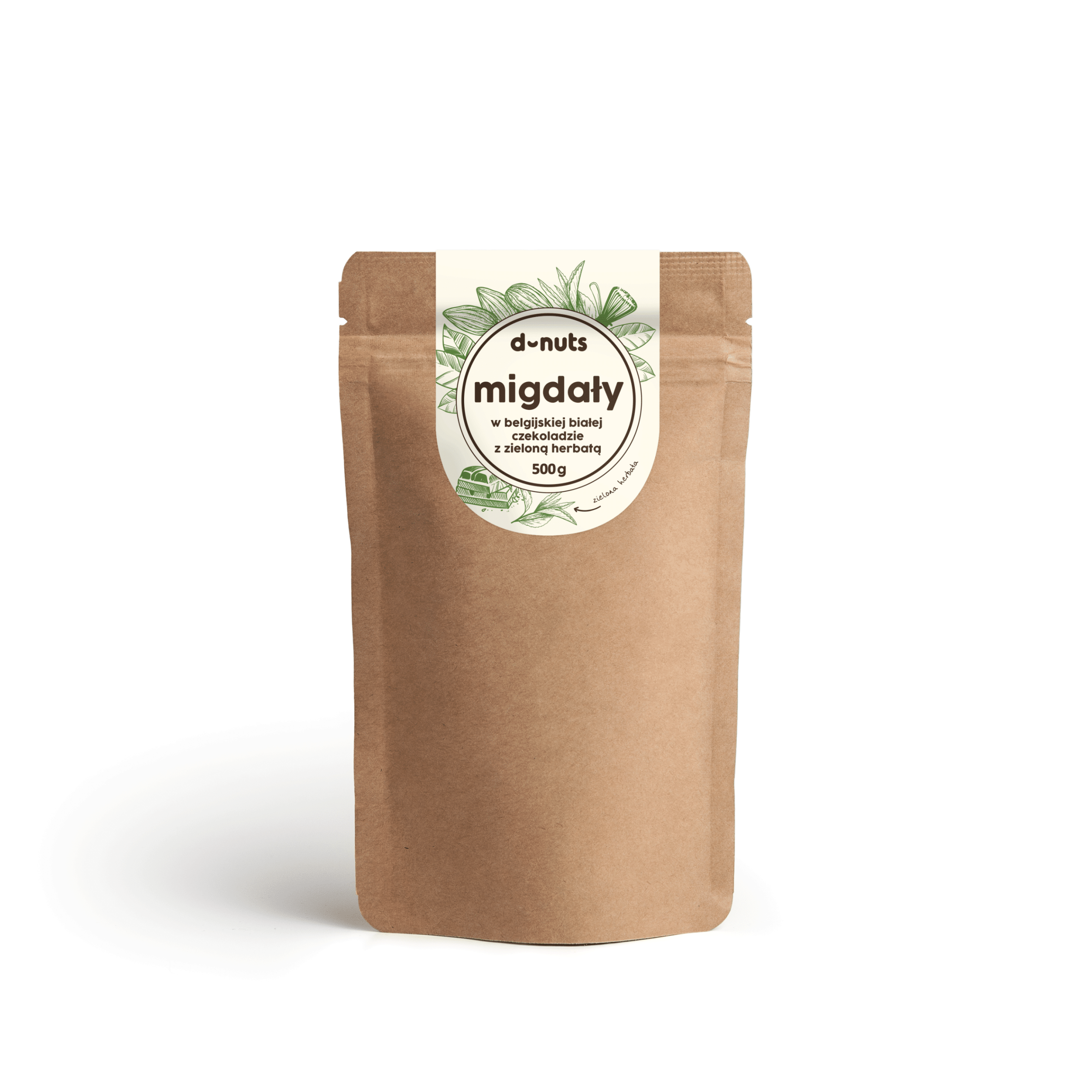 Migdały w belgijskiej białej czekoladzie z zieloną herbatą 500 g